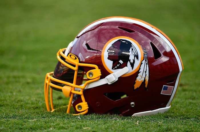 Aug 15, 2019; Landover, MD, USA; General view of Washington Redskins helmet at FedExField.